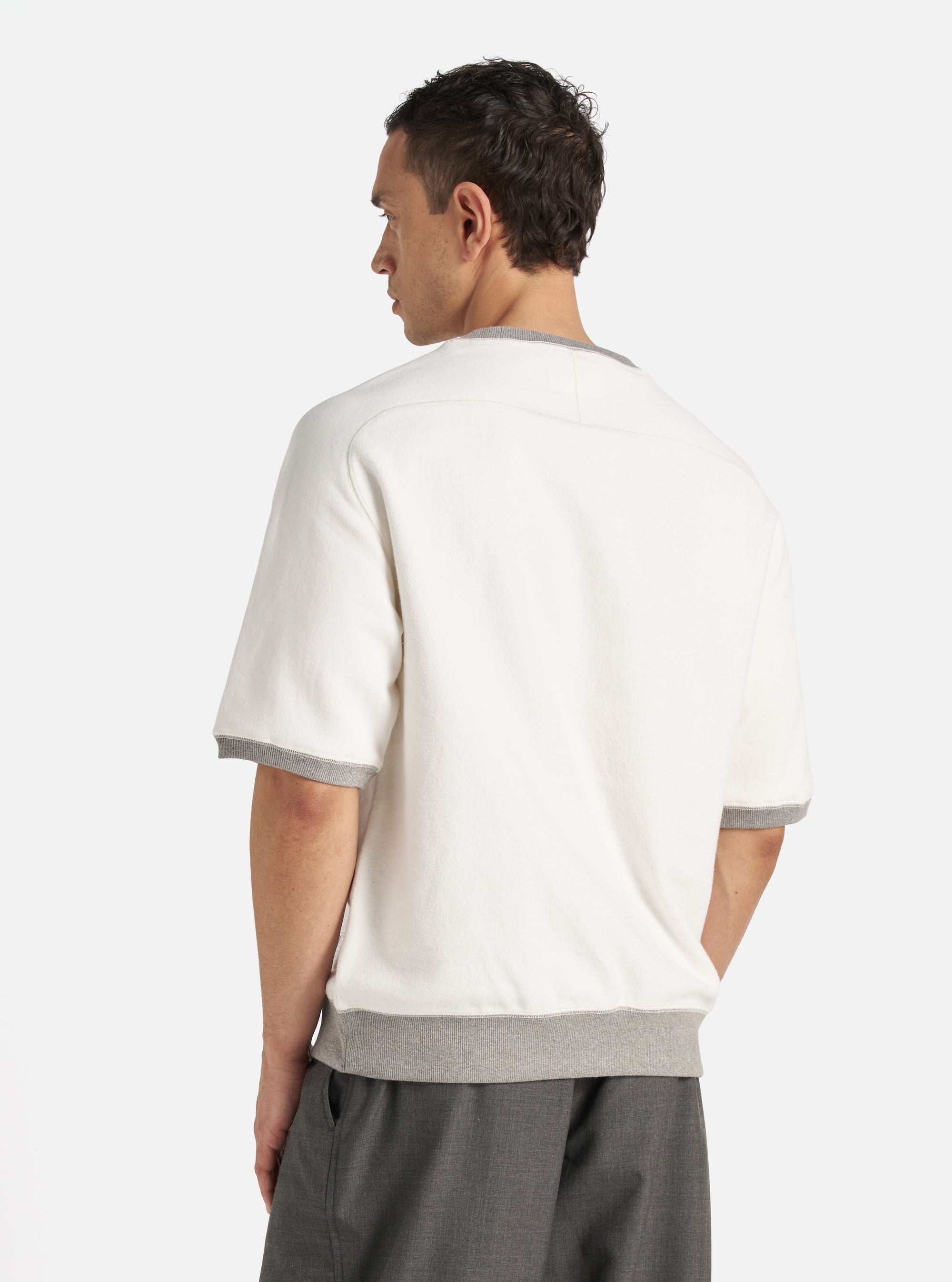 Universal Works Short Sleeve Crew in Ecru Brush Back Sweat
