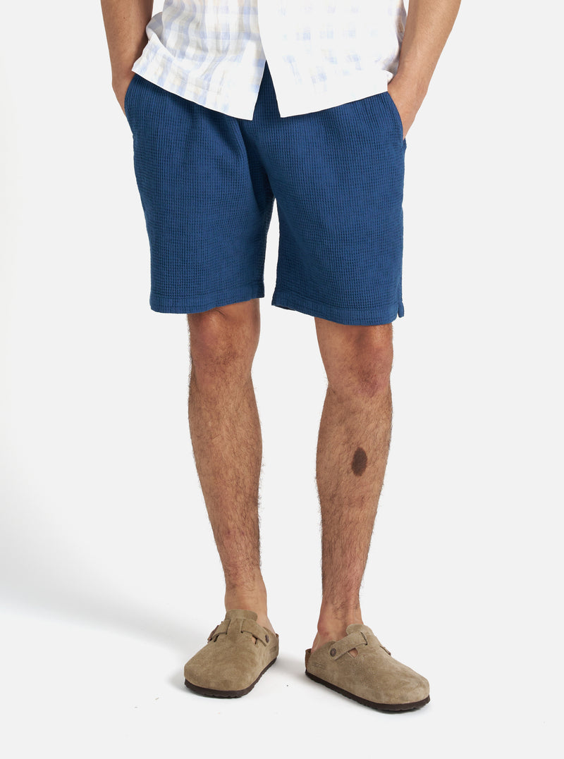 Universal Works Simple Short in Navy Nippon Waffle