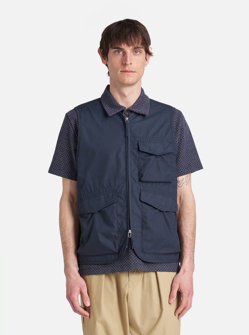 Universal Works Parachute Liner Gilet in Navy Recycled Polytech