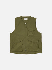 Universal Works Parachute Liner Gilet in Olive Recycled Polytech