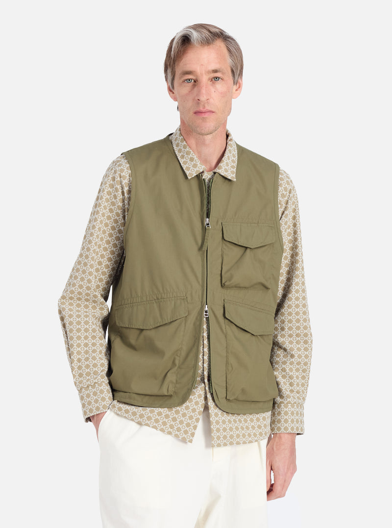 Universal Works Parachute Liner Gilet in Olive Recycled Polytech