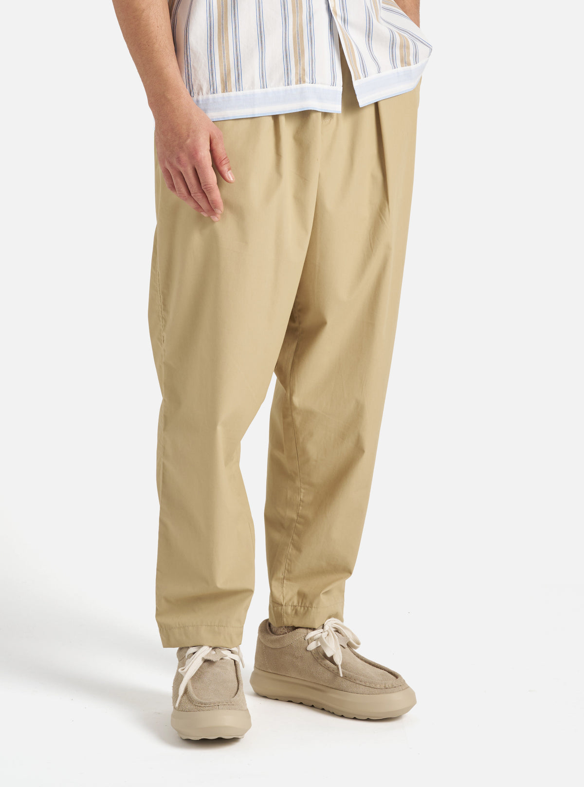 Universal Works Pleated Track Pant in Sand Recycled Polytech