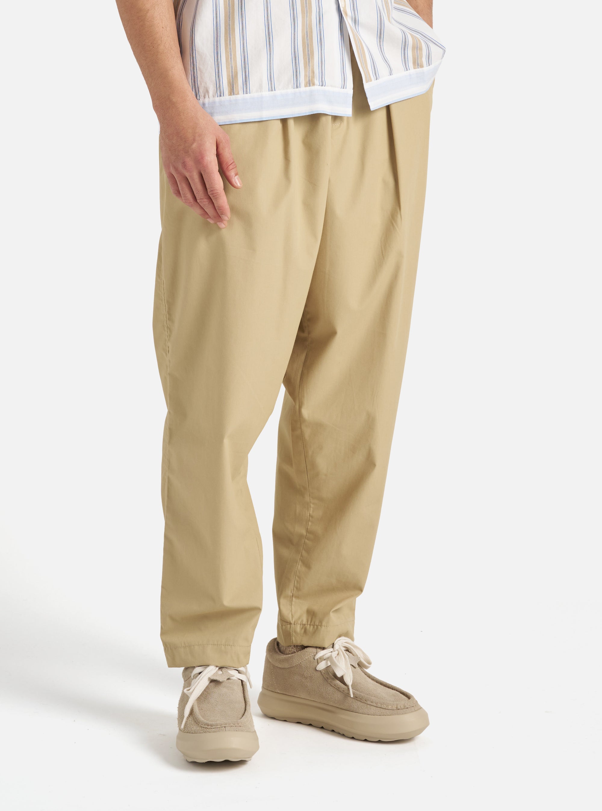 Universal Works Pleated Track Pant in Sand Recycled Polytech