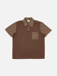 Universal Works Newlyn Polo in Brown Cotton Mix Fleece