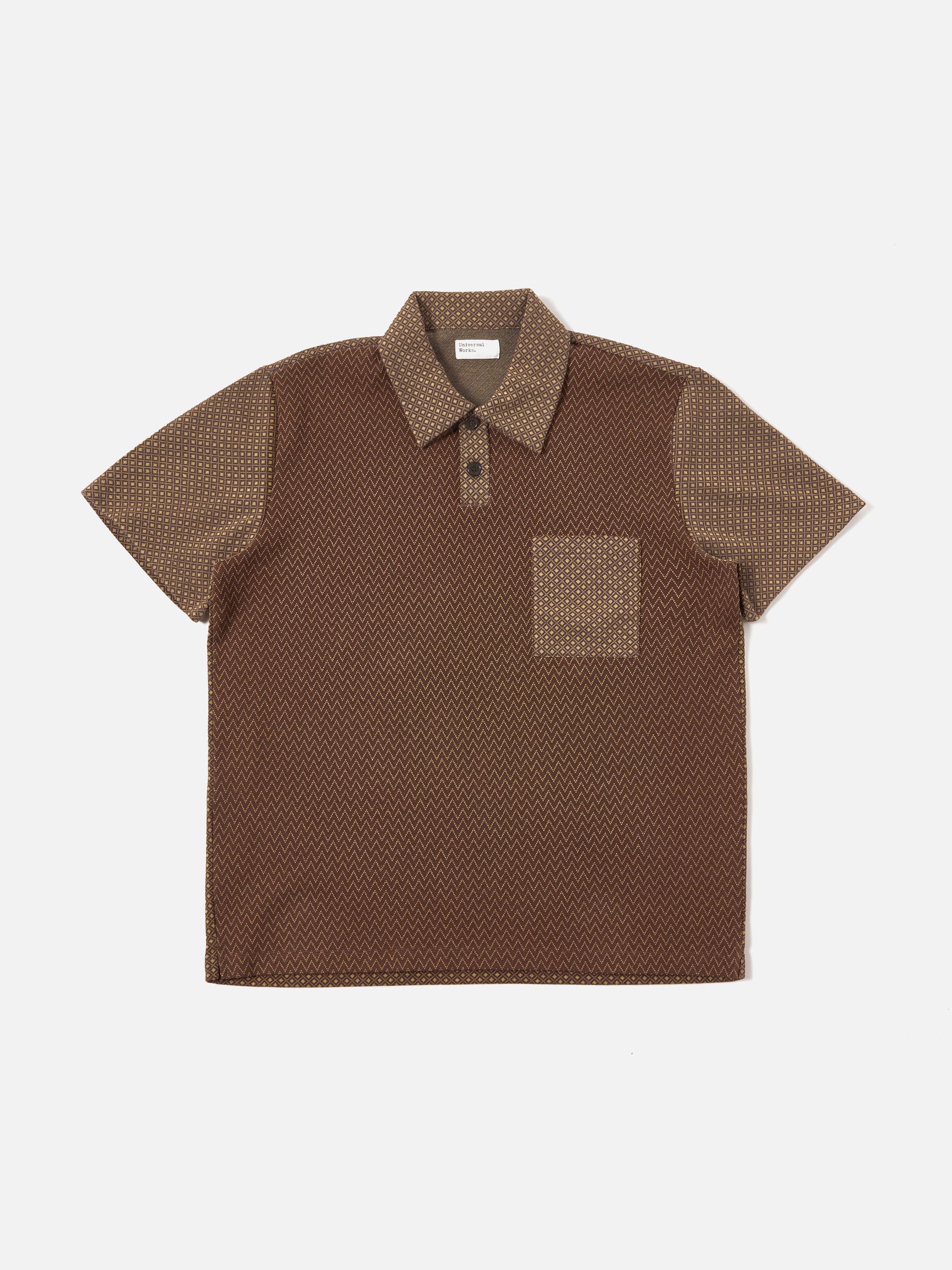 Universal Works Newlyn Polo in Brown Cotton Mix Fleece