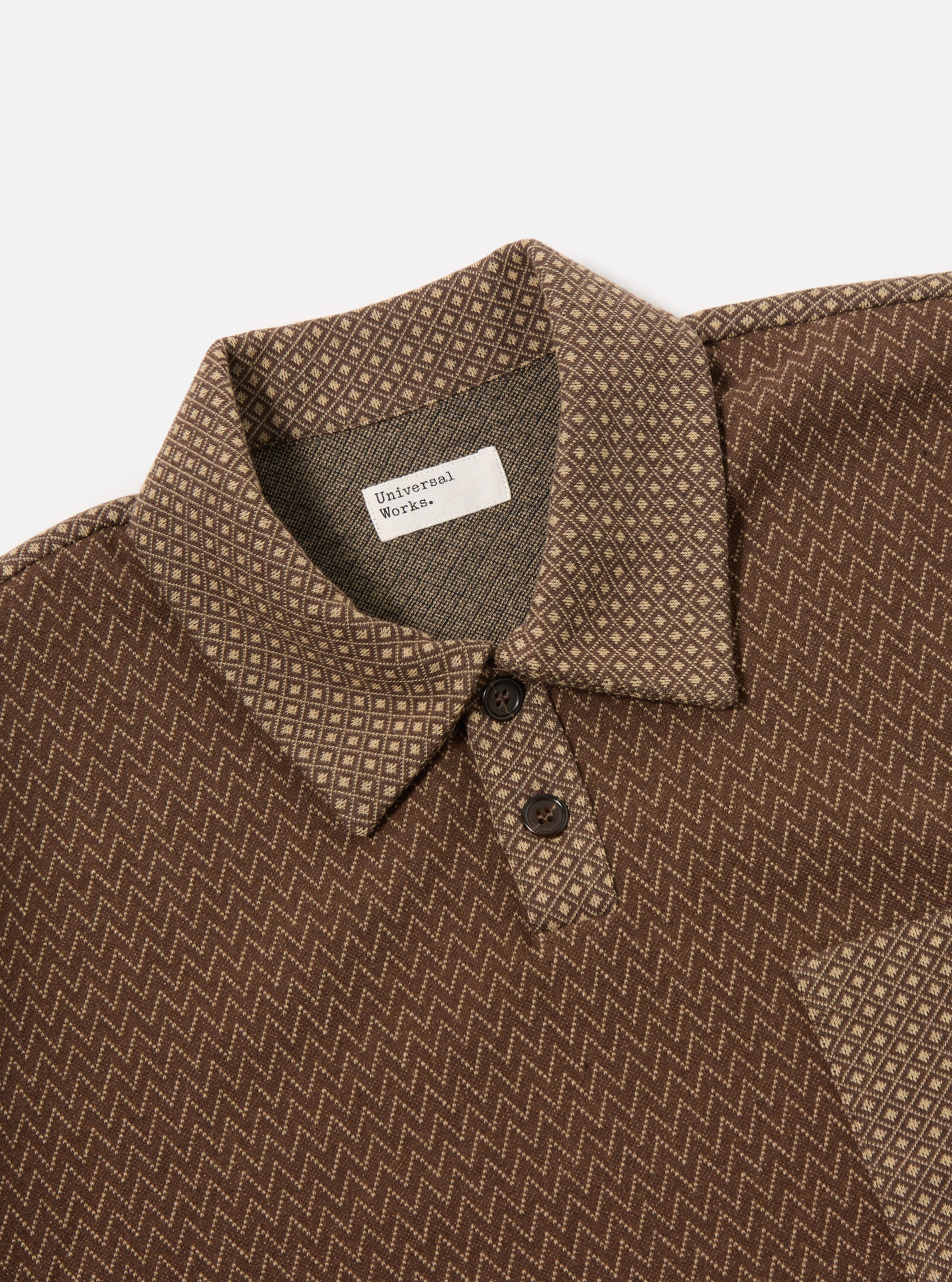 Universal Works Newlyn Polo in Brown Cotton Mix Fleece