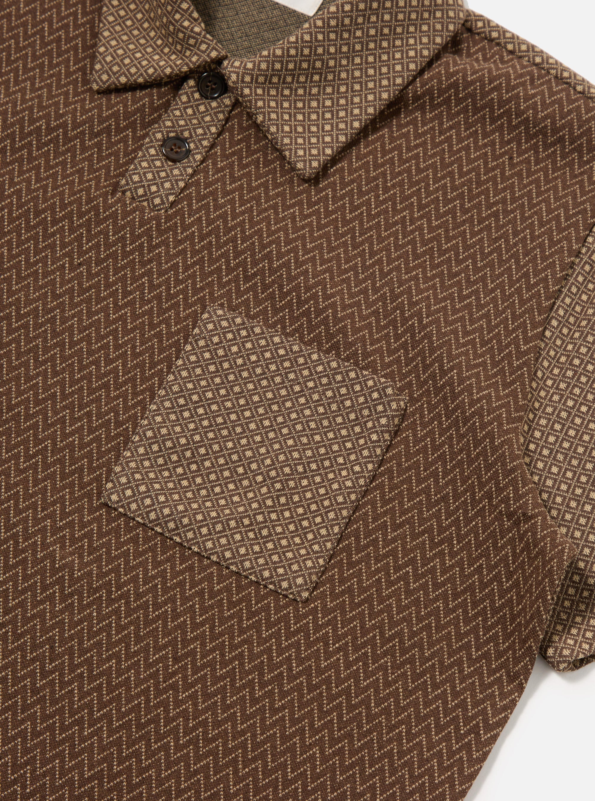 Universal Works Newlyn Polo in Brown Cotton Mix Fleece