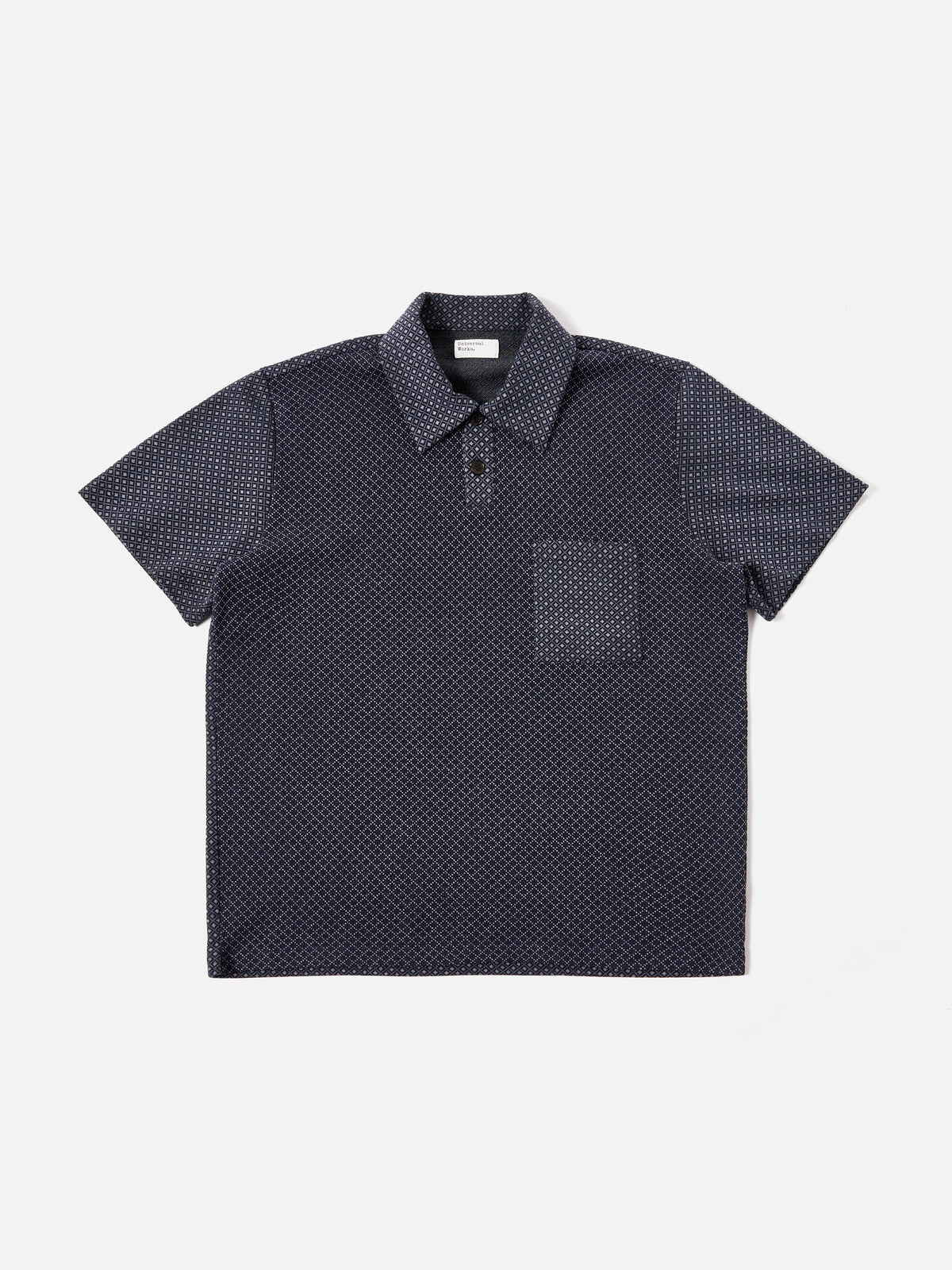 Universal Works Newlyn Polo in Navy Cotton Mix Fleece