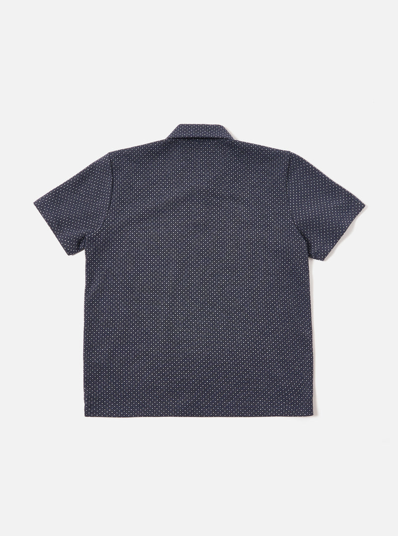 Universal Works Newlyn Polo in Navy Cotton Mix Fleece