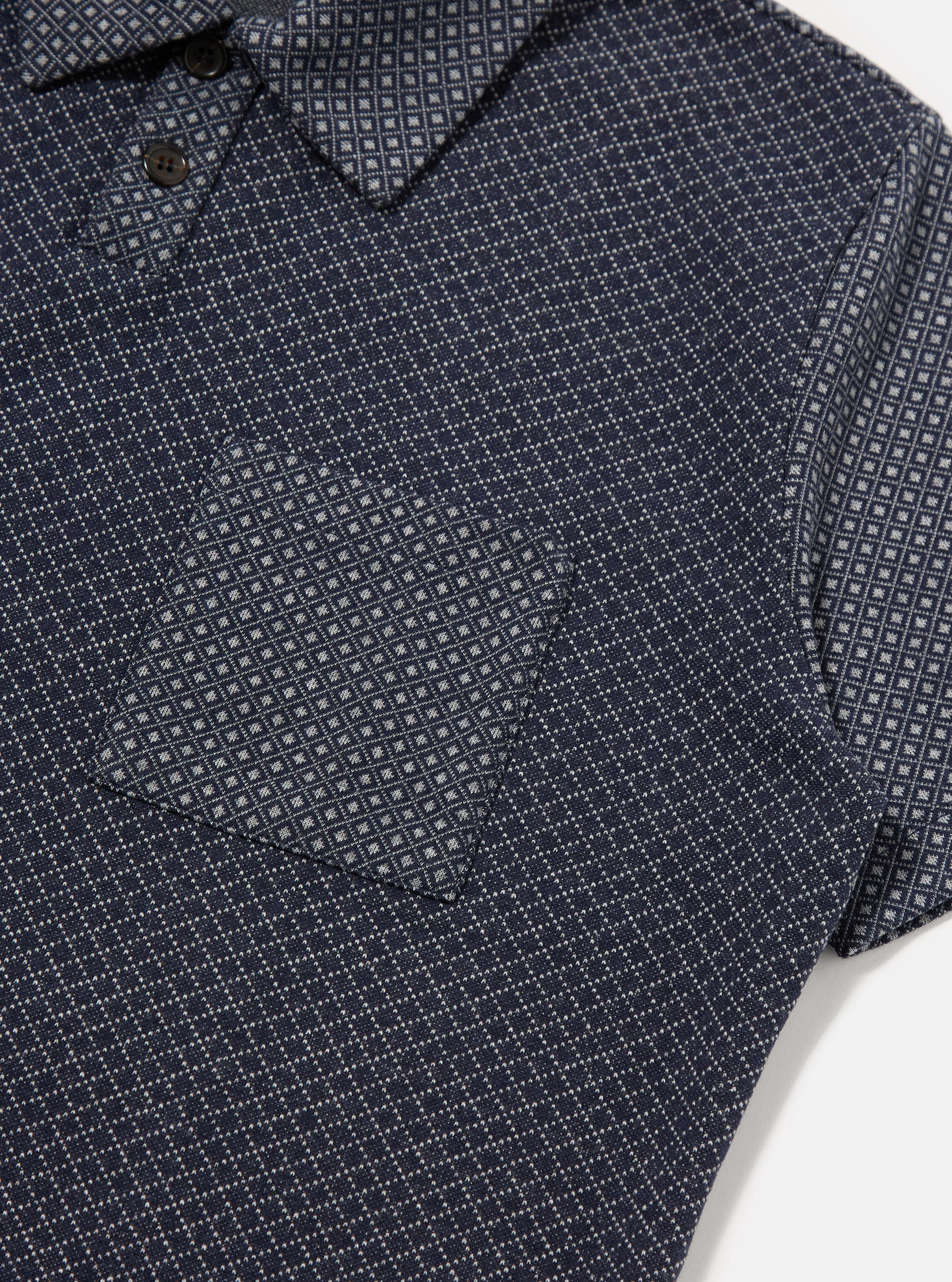 Universal Works Newlyn Polo in Navy Cotton Mix Fleece