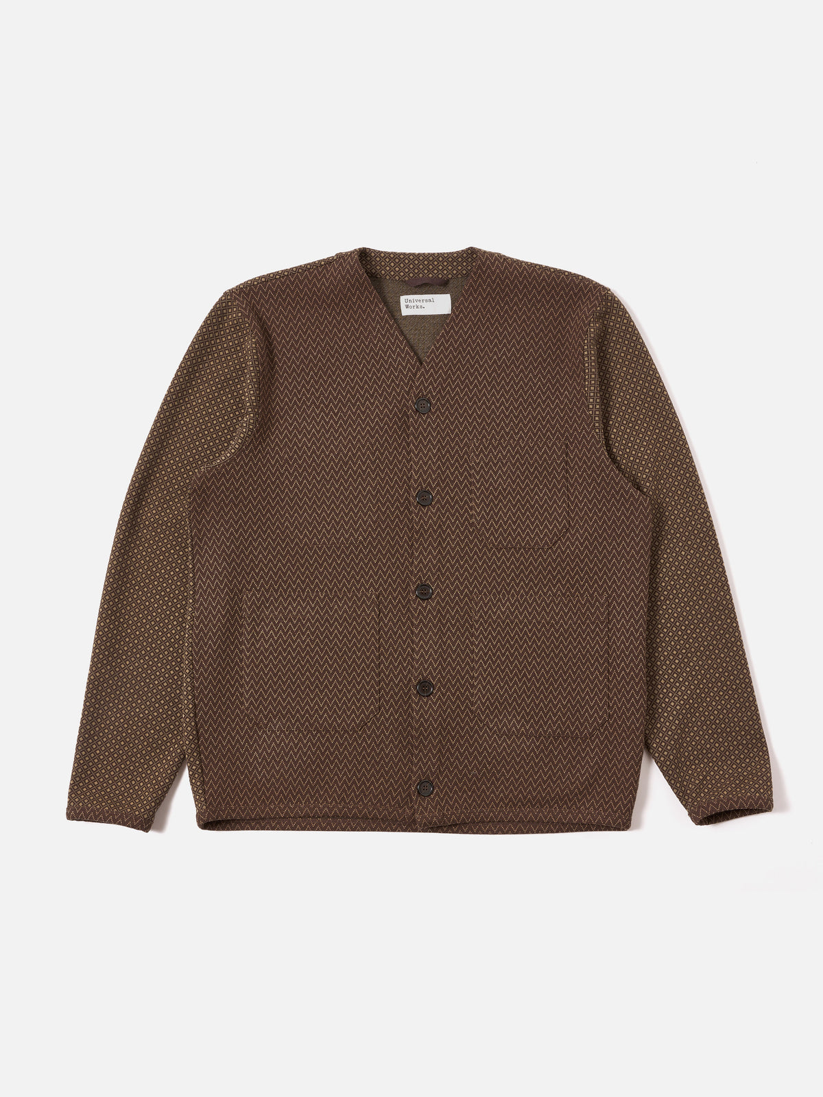 Universal Works Cardigan in Brown Cotton Mix Fleece