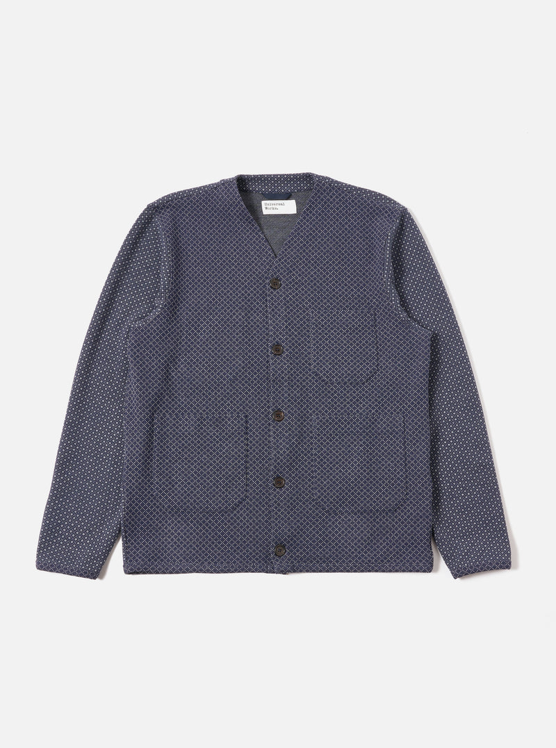 Universal Works Cardigan in Navy Cotton Mix Fleece