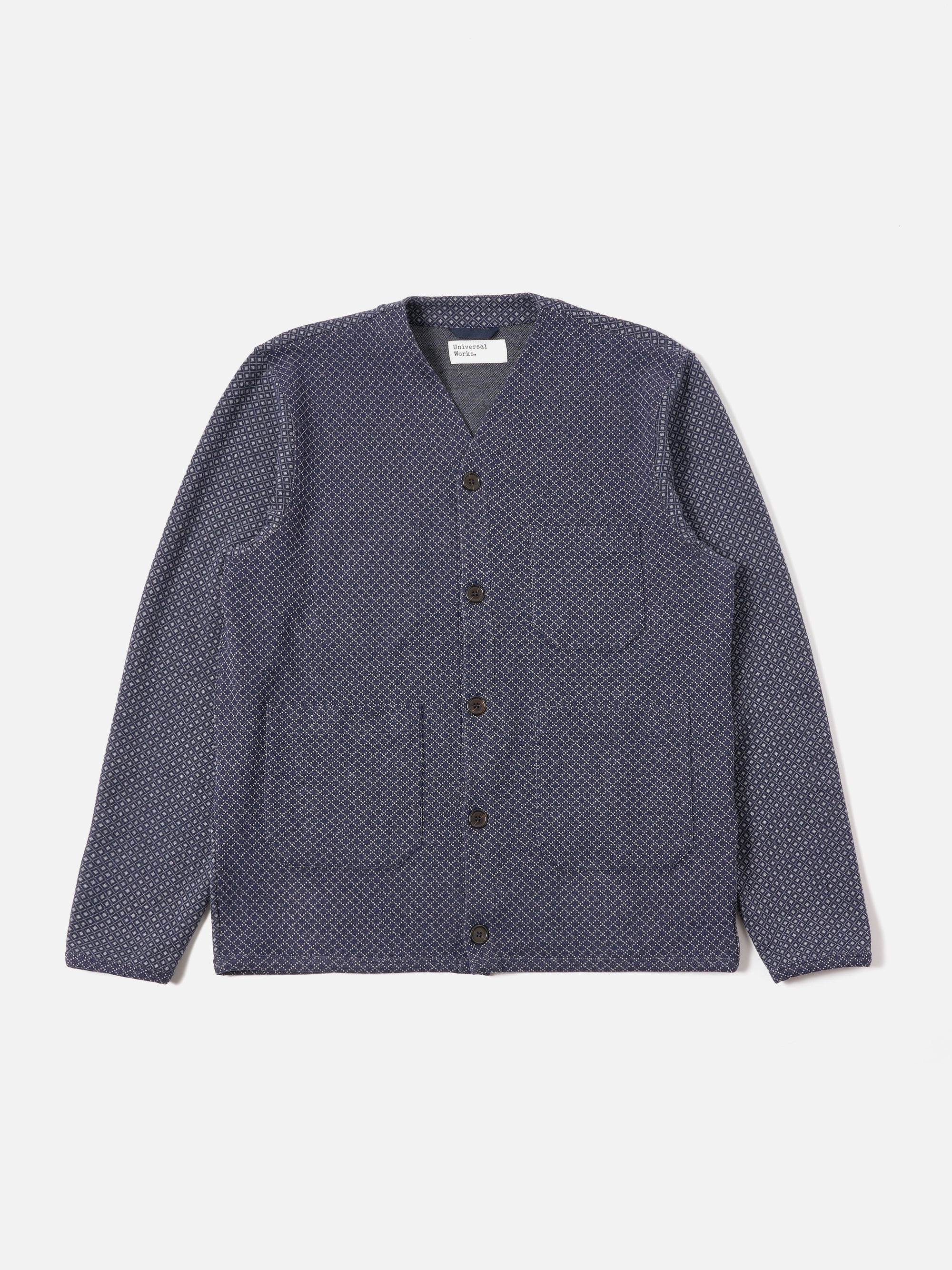 Universal Works Cardigan in Navy Cotton Mix Fleece