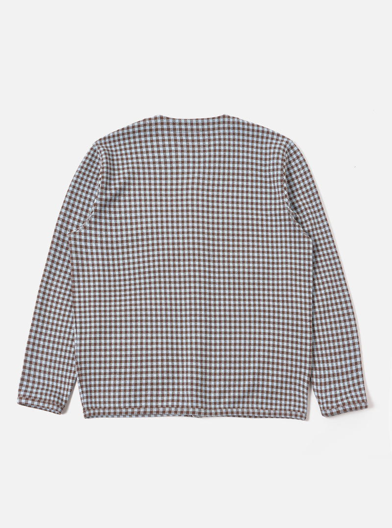 Universal Works Cardigan in Brown/Sky Gingham Cotton