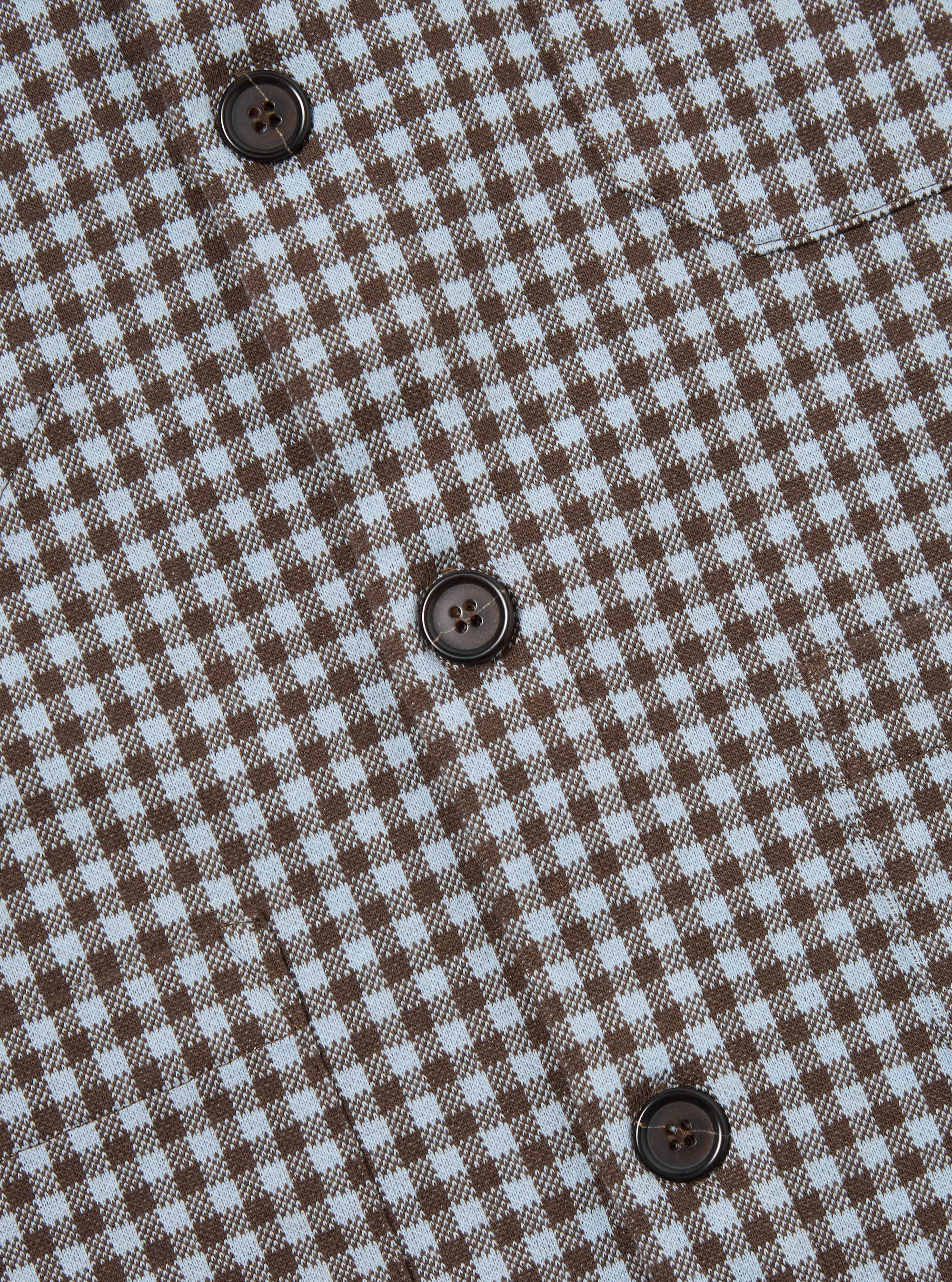 Universal Works Cardigan in Brown/Sky Gingham Cotton