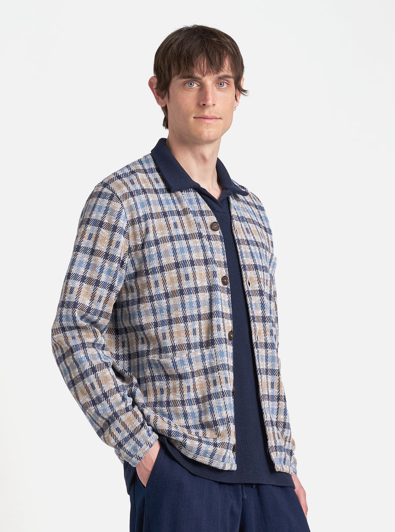 Universal Works Cardigan in Brown/Blue Summer Check