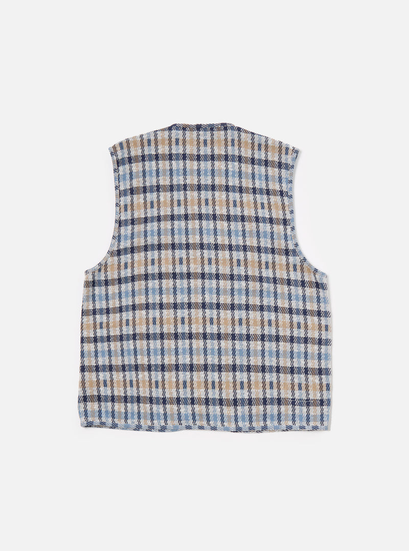 Universal Works Zip Gilet in Brown/Blue Summer Check