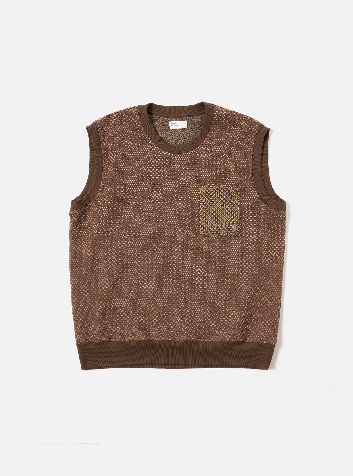 Universal Works Sleeveless Crew in Brown Cotton Mix Fleece