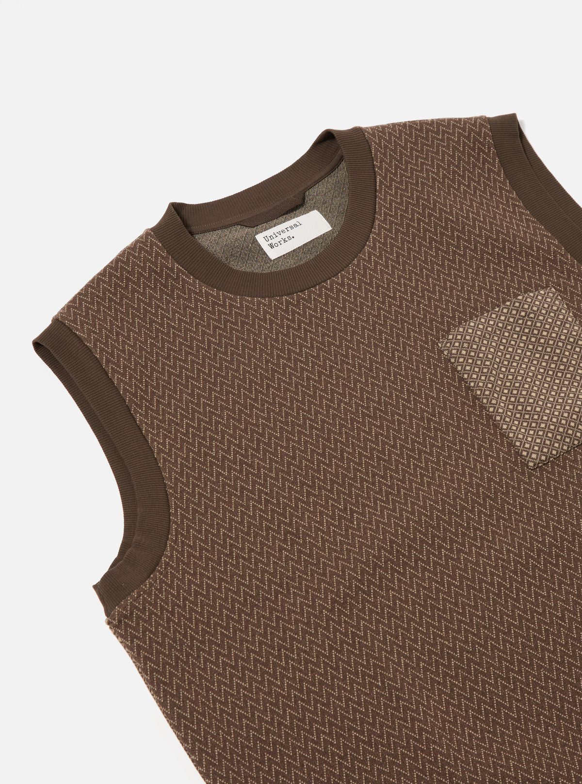 Universal Works Sleeveless Crew in Brown Cotton Mix Fleece