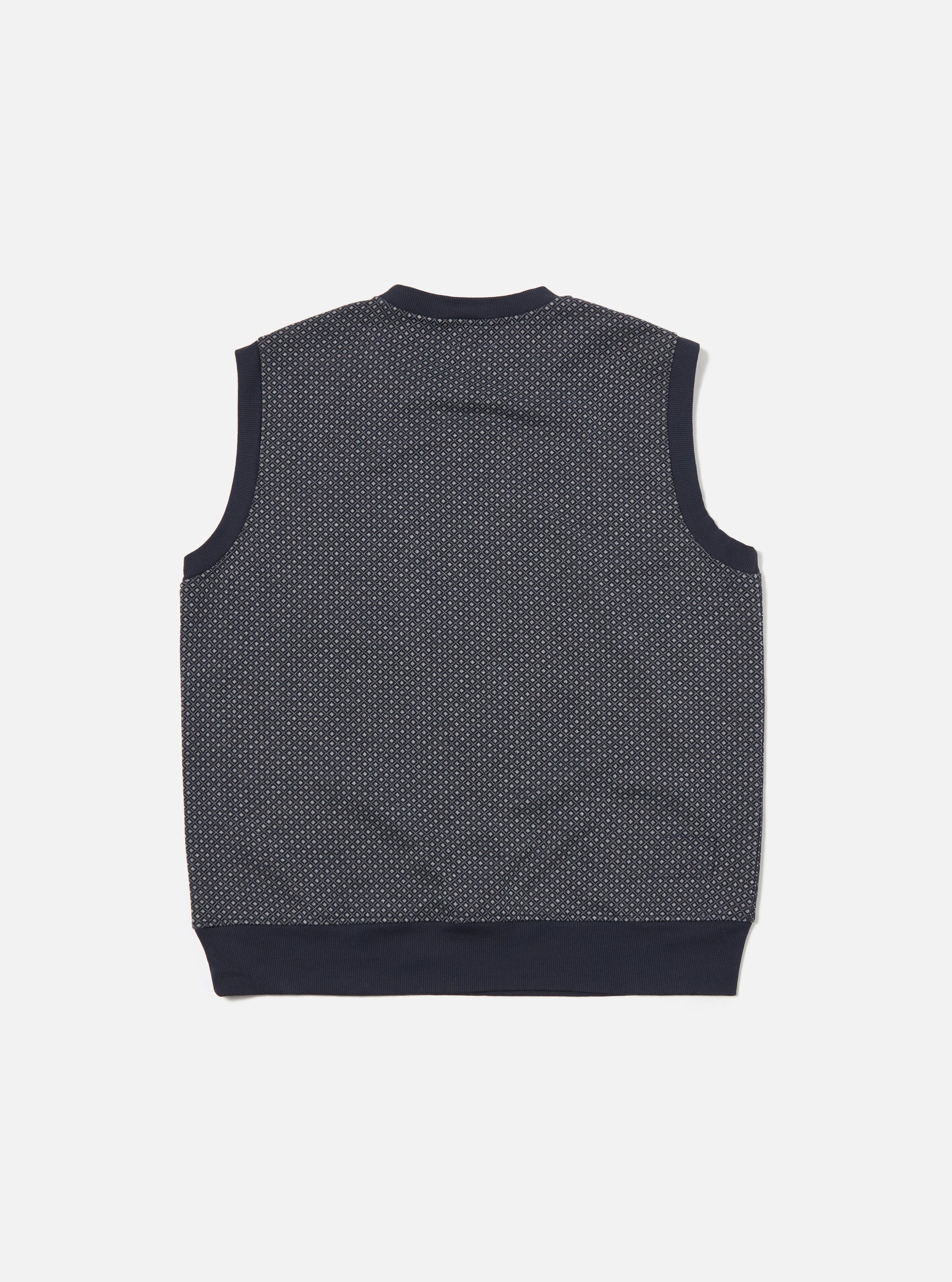 Universal Works Sleeveless Crew in Navy Cotton Mix Fleece