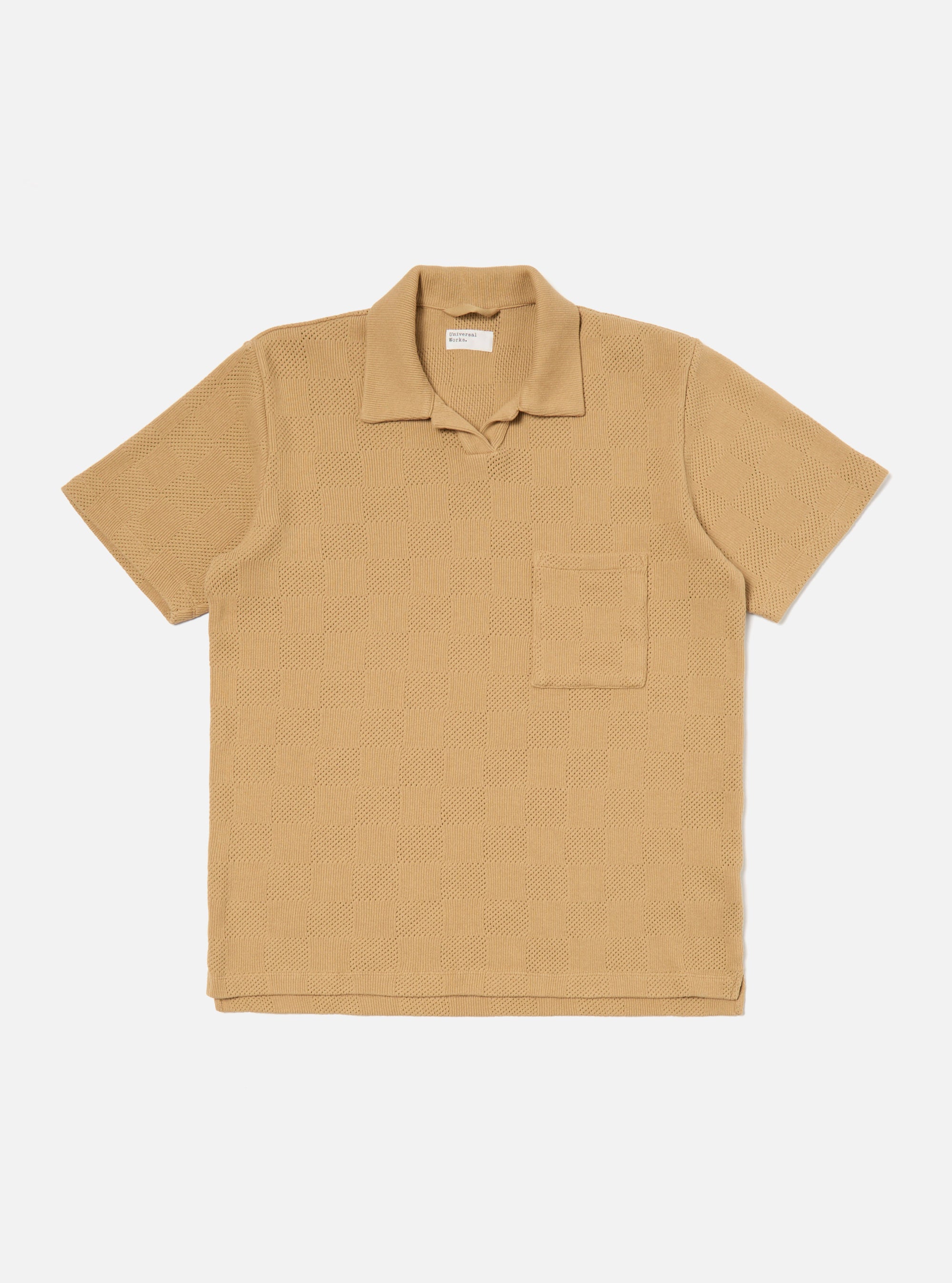 Universal Works Vacation Polo in Sand Fantasy Checkerboard