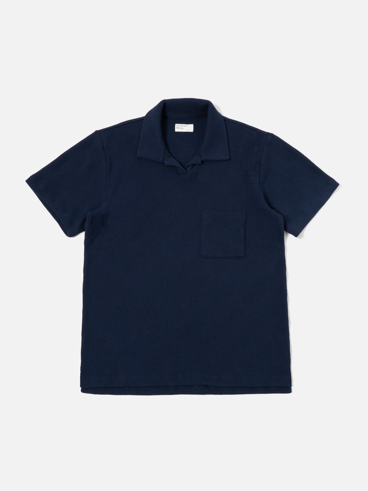 Universal Works Vacation Polo in Bright Navy Fantasy Checkerboard