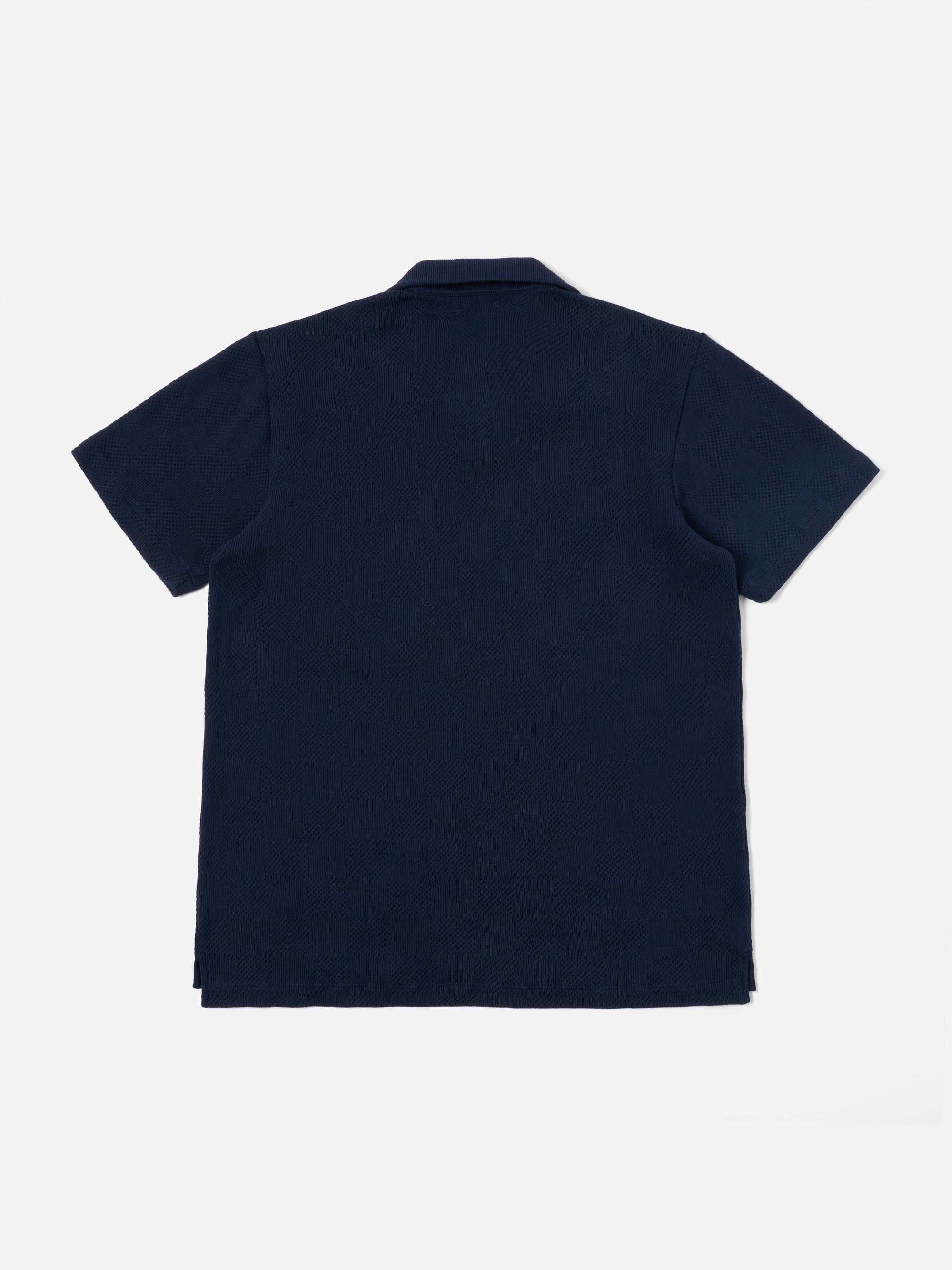 Universal Works Vacation Polo in Bright Navy Fantasy Checkerboard