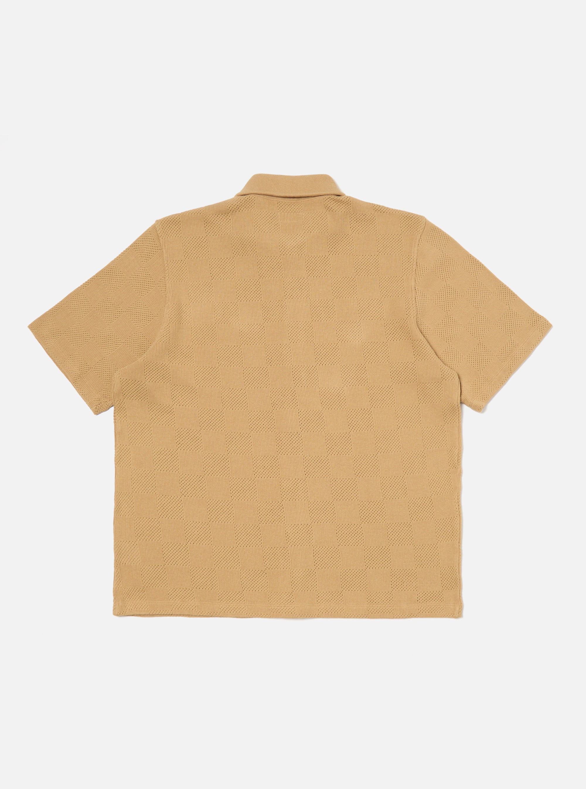 Universal Works Button Through Polo in Sand Fantasy Checkerboard