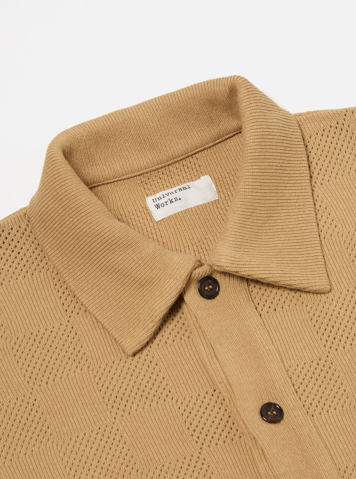 Universal Works Button Through Polo in Sand Fantasy Checkerboard