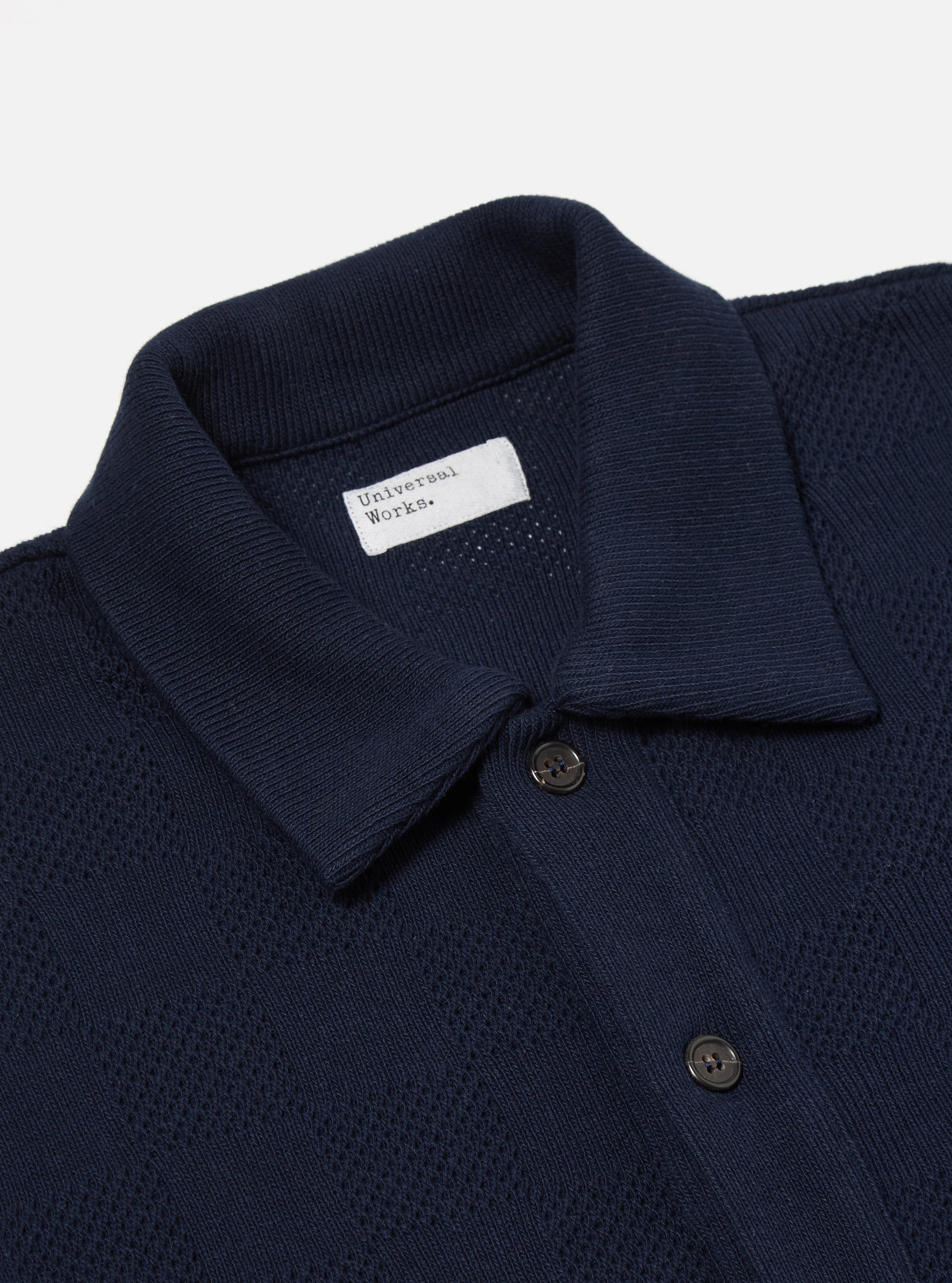 Universal Works Button Through Polo in Bright Navy Fantasy Checkerboard