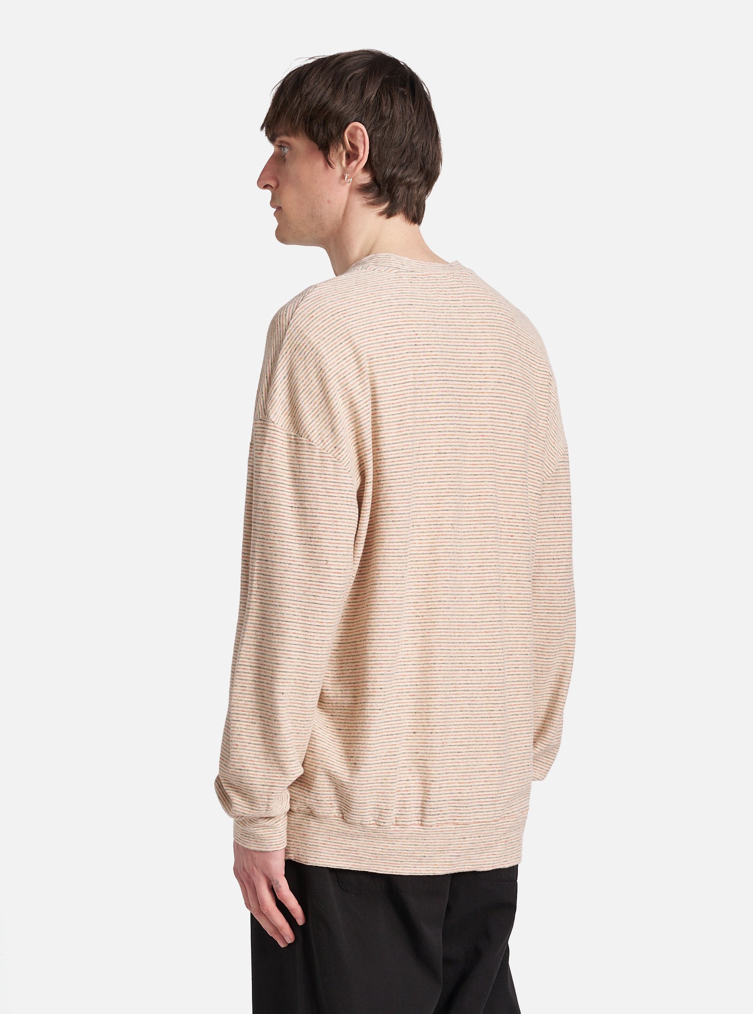 Universal Works Loose Sweatshirt in Ecru Stripe Lincot Stripe Jersey