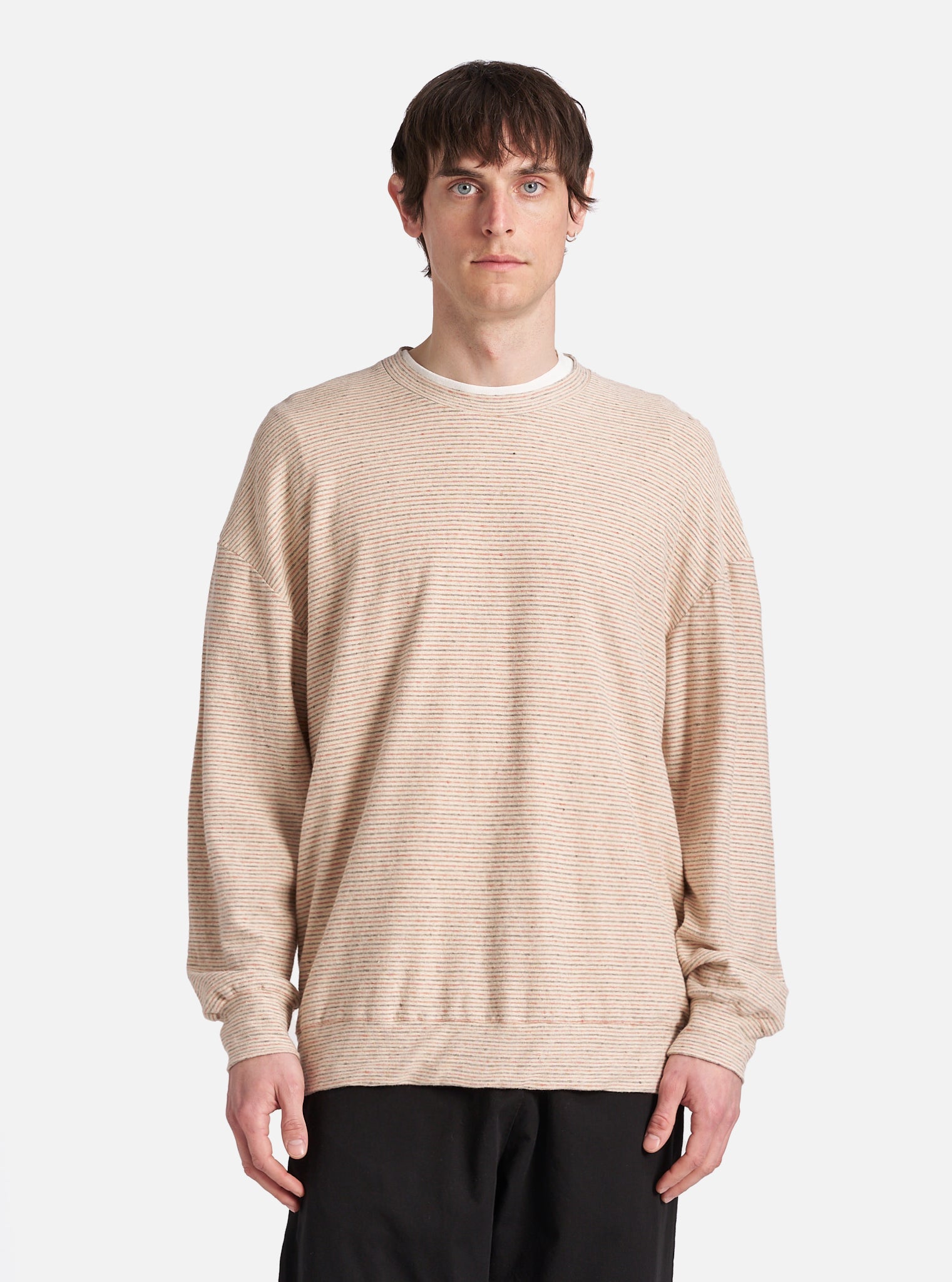 Universal Works Loose Sweatshirt in Ecru Stripe Lincot Stripe Jersey