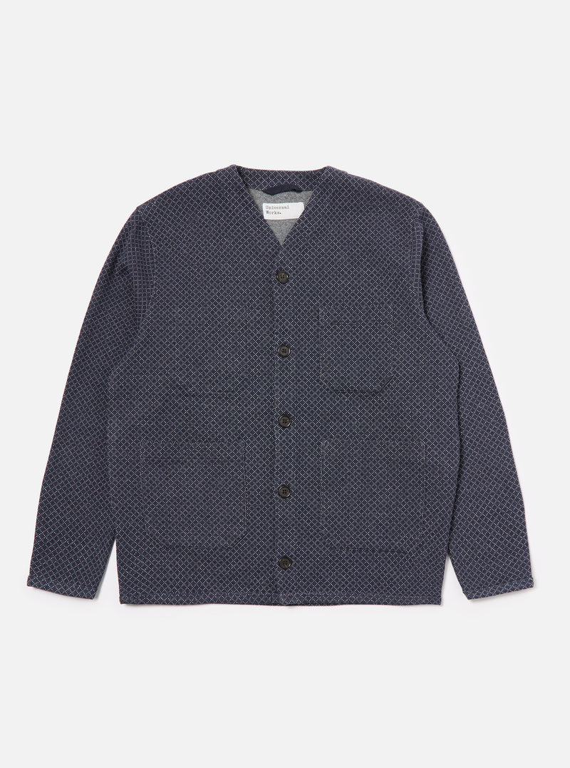 Universal Works Cardigan in Navy Diamond Jersey