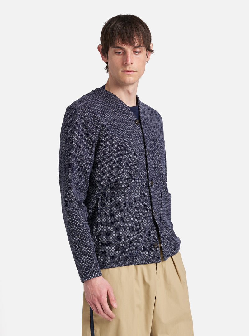 Universal Works Cardigan in Navy Diamond Jersey