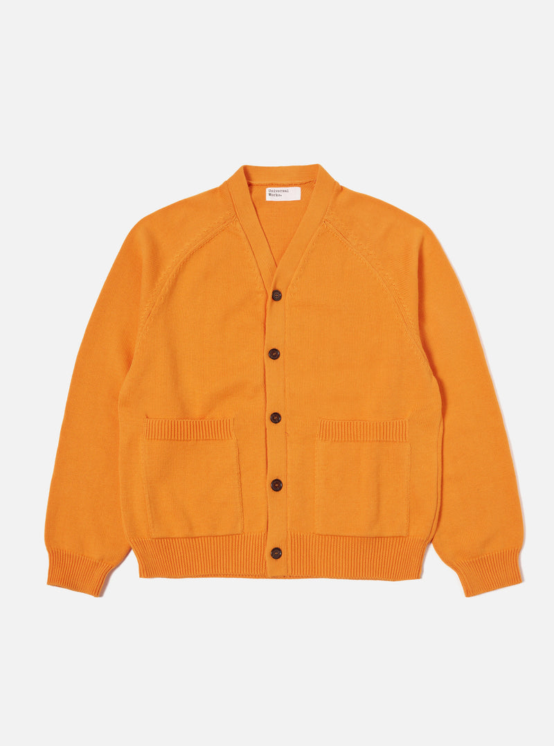 Universal Works Pocket David Cardigan in Orange Cotton Knit