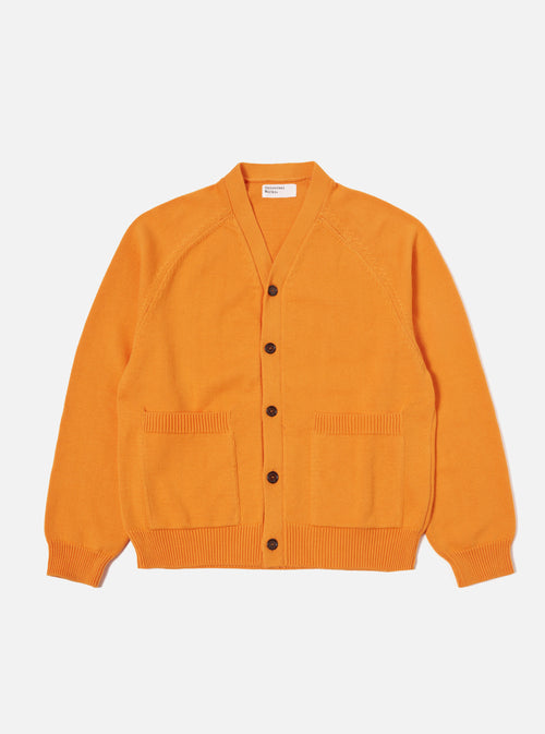 Universal Works Pocket David Cardigan in Orange Cotton Knit