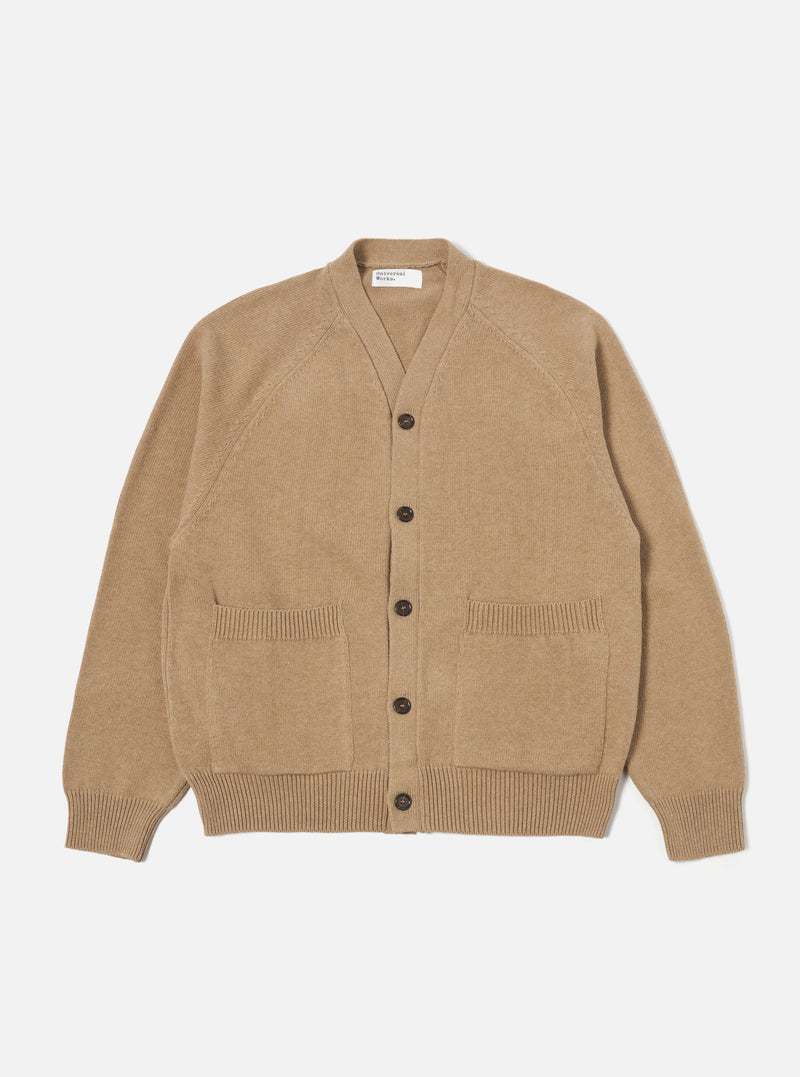 Universal Works Pocket David Cardigan in Sand Cotton Knit