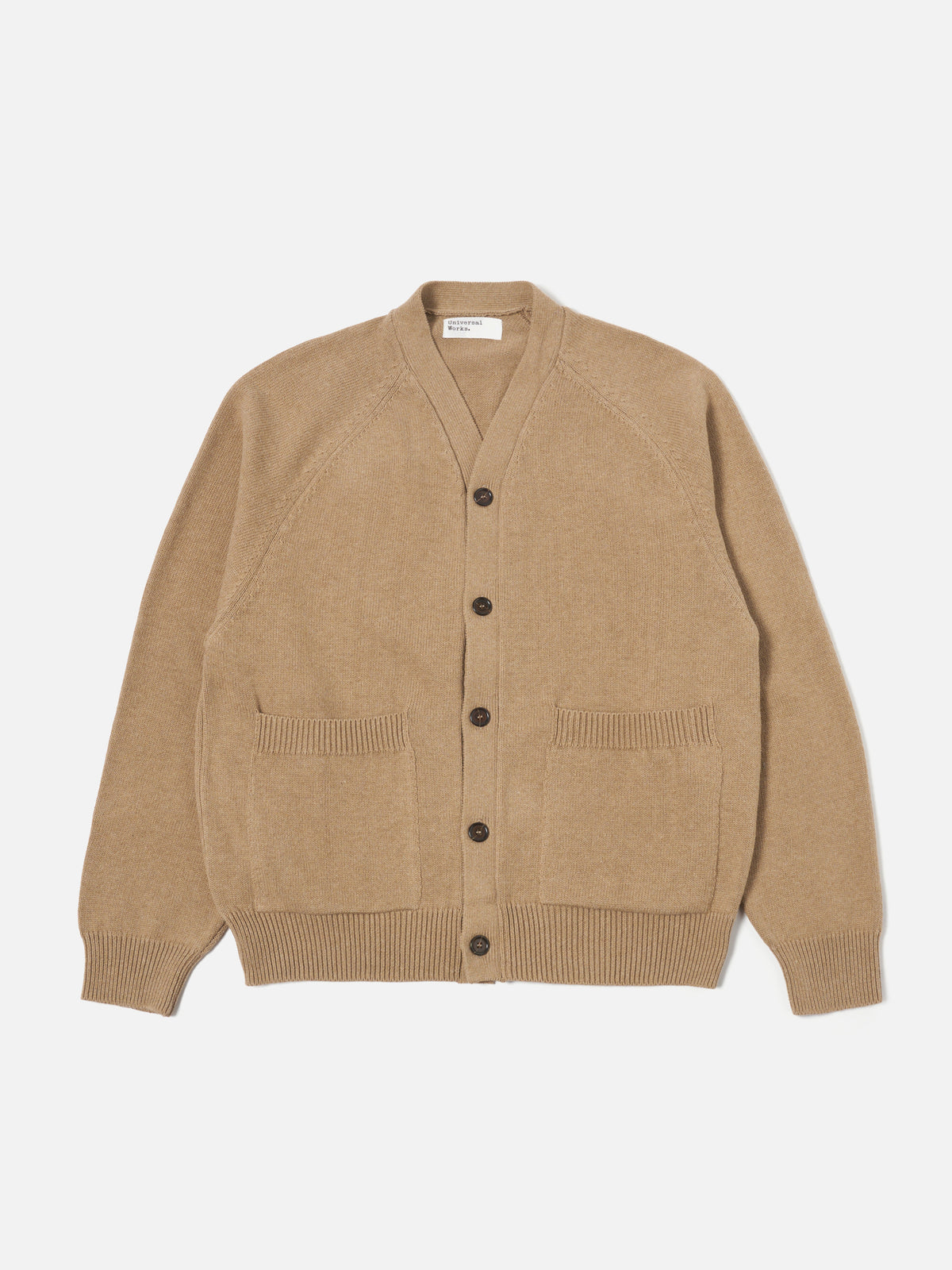 Universal Works Pocket David Cardigan in Sand Cotton Knit