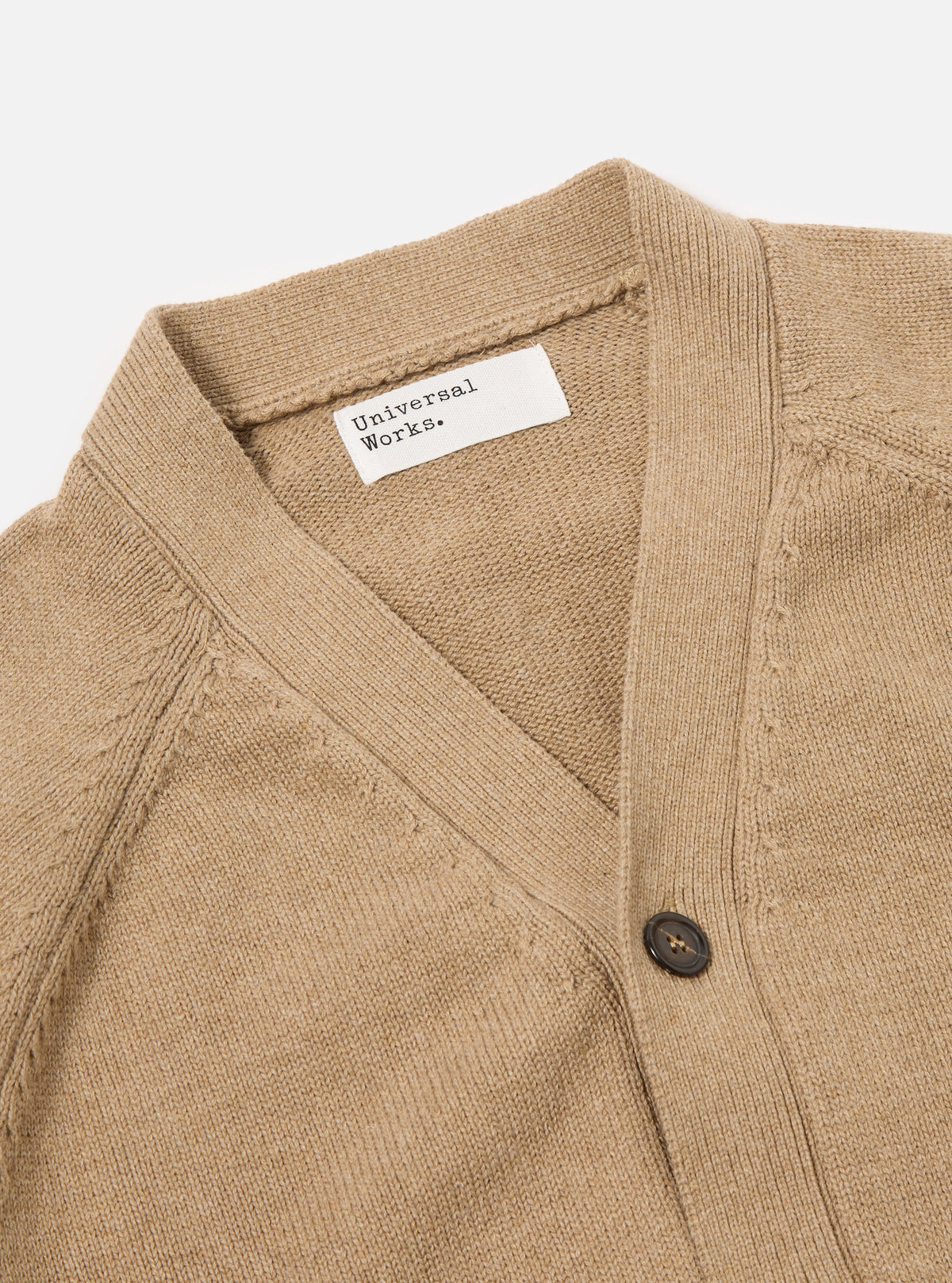 Universal Works Pocket David Cardigan in Sand Cotton Knit