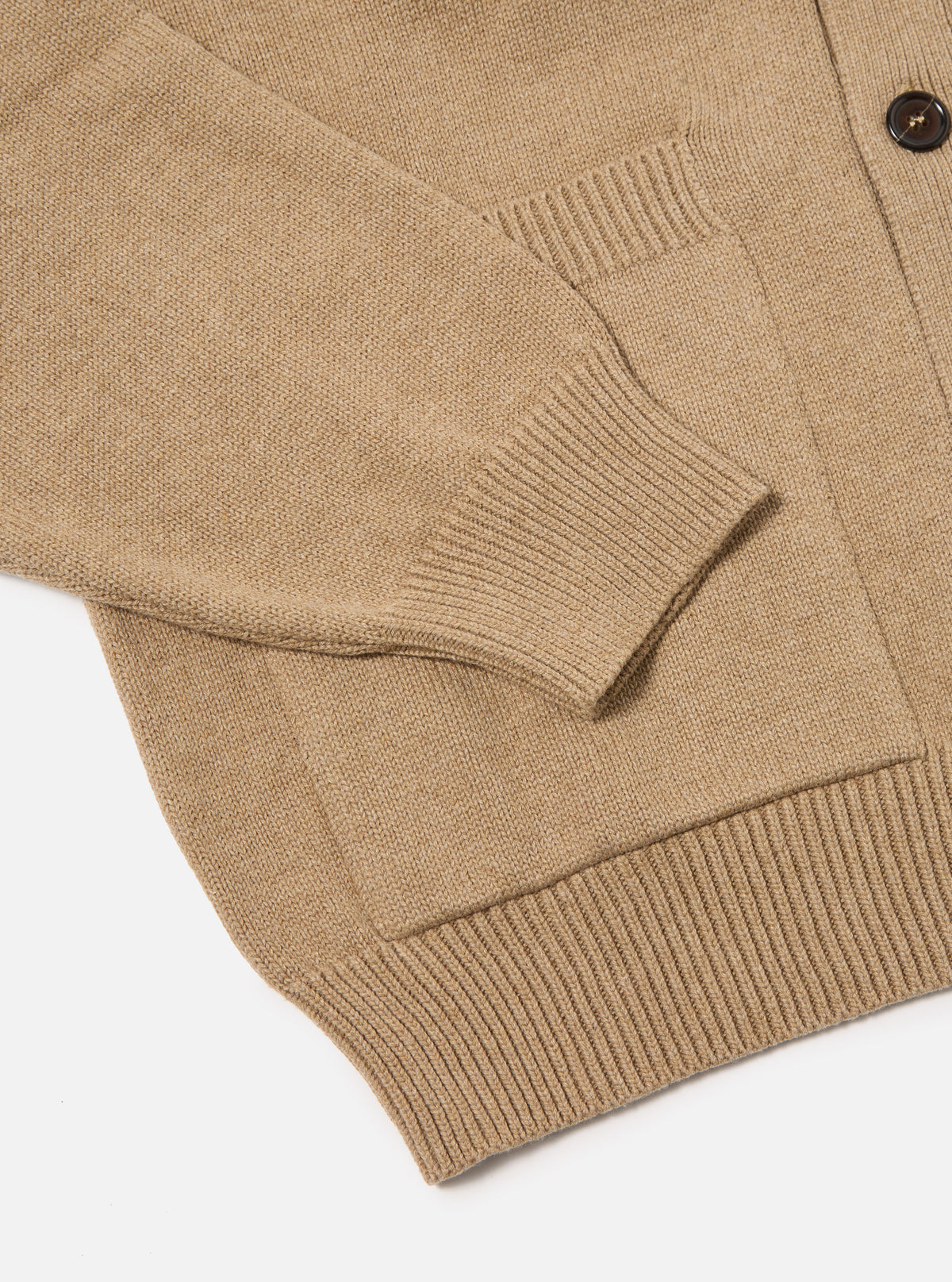 Universal Works Pocket David Cardigan in Sand Cotton Knit