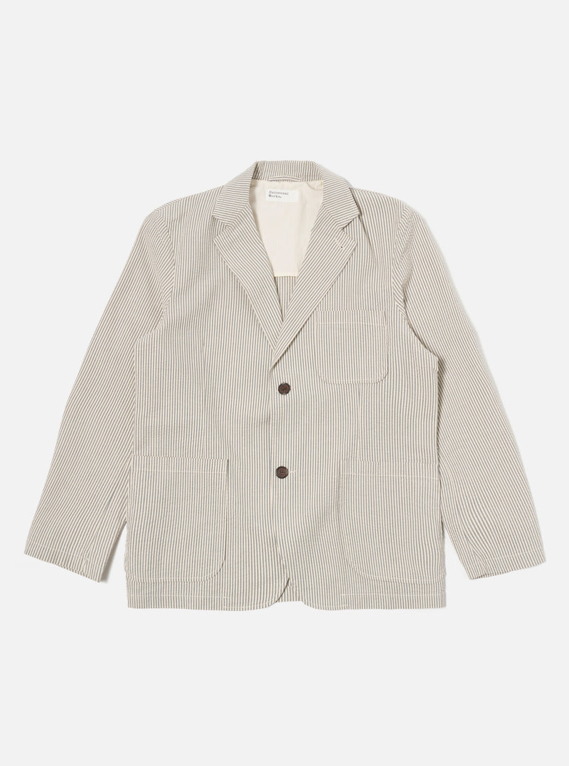 Universal Works Two Button Jacket in Grey Derby Stripe