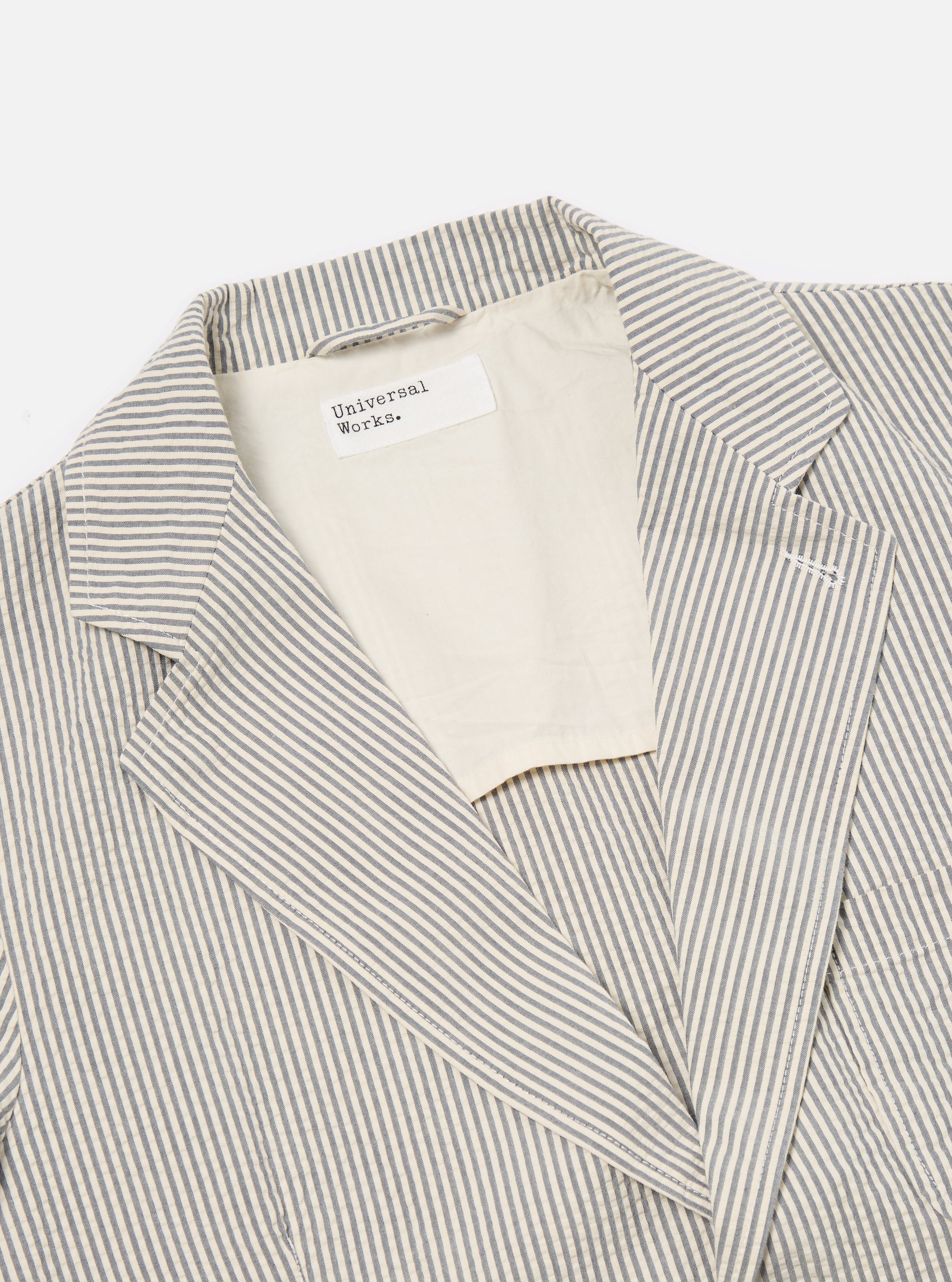 Universal Works Two Button Jacket in Grey Derby Stripe