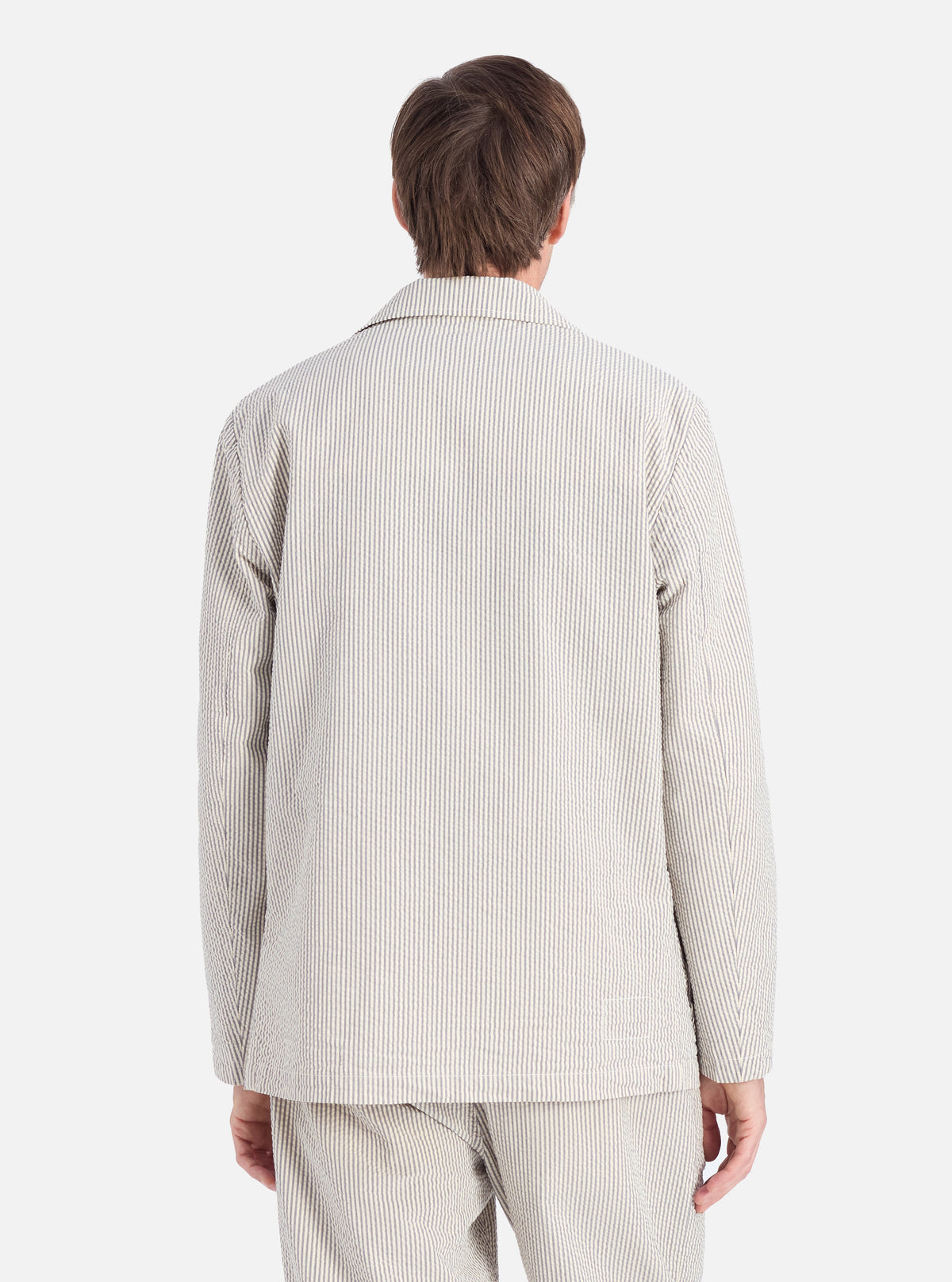 Universal Works Two Button Jacket in Grey Derby Stripe