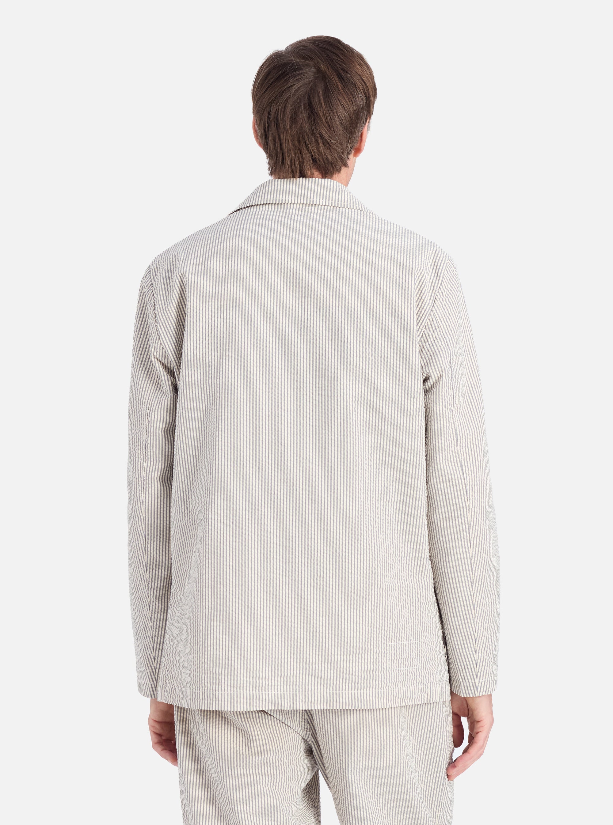 Universal Works Two Button Jacket in Grey Derby Stripe