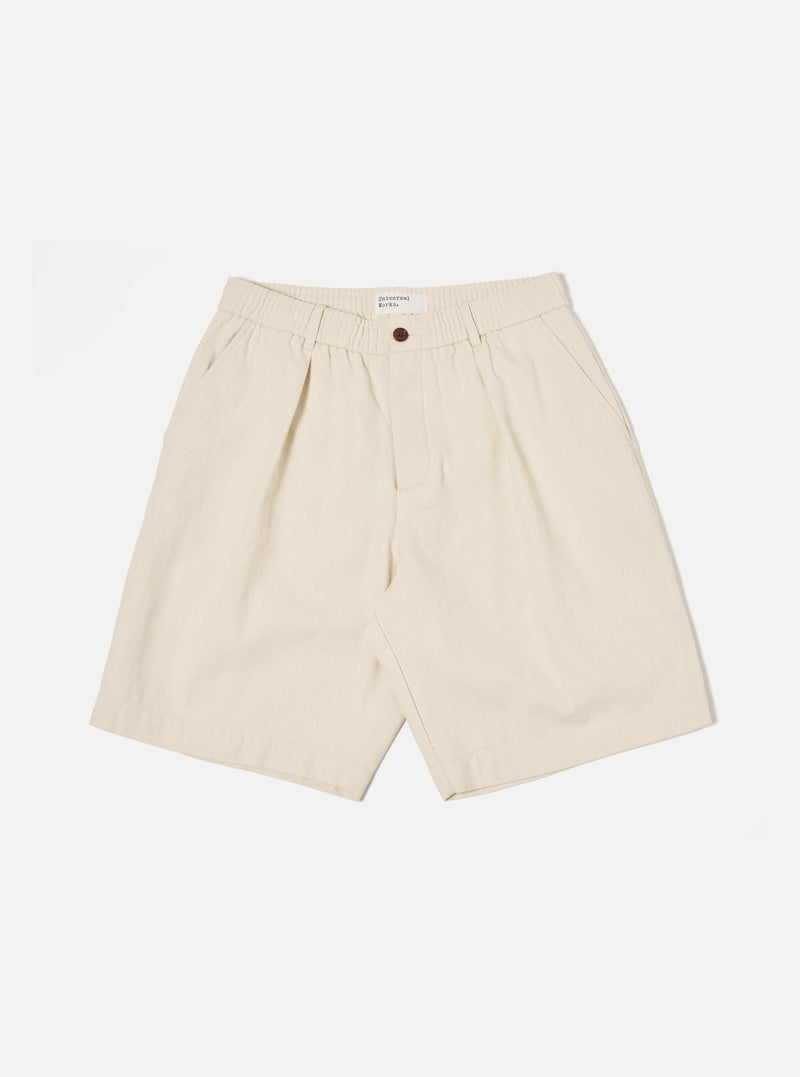 Universal Works Pleated Track Short in Ecru Recycled Cotton