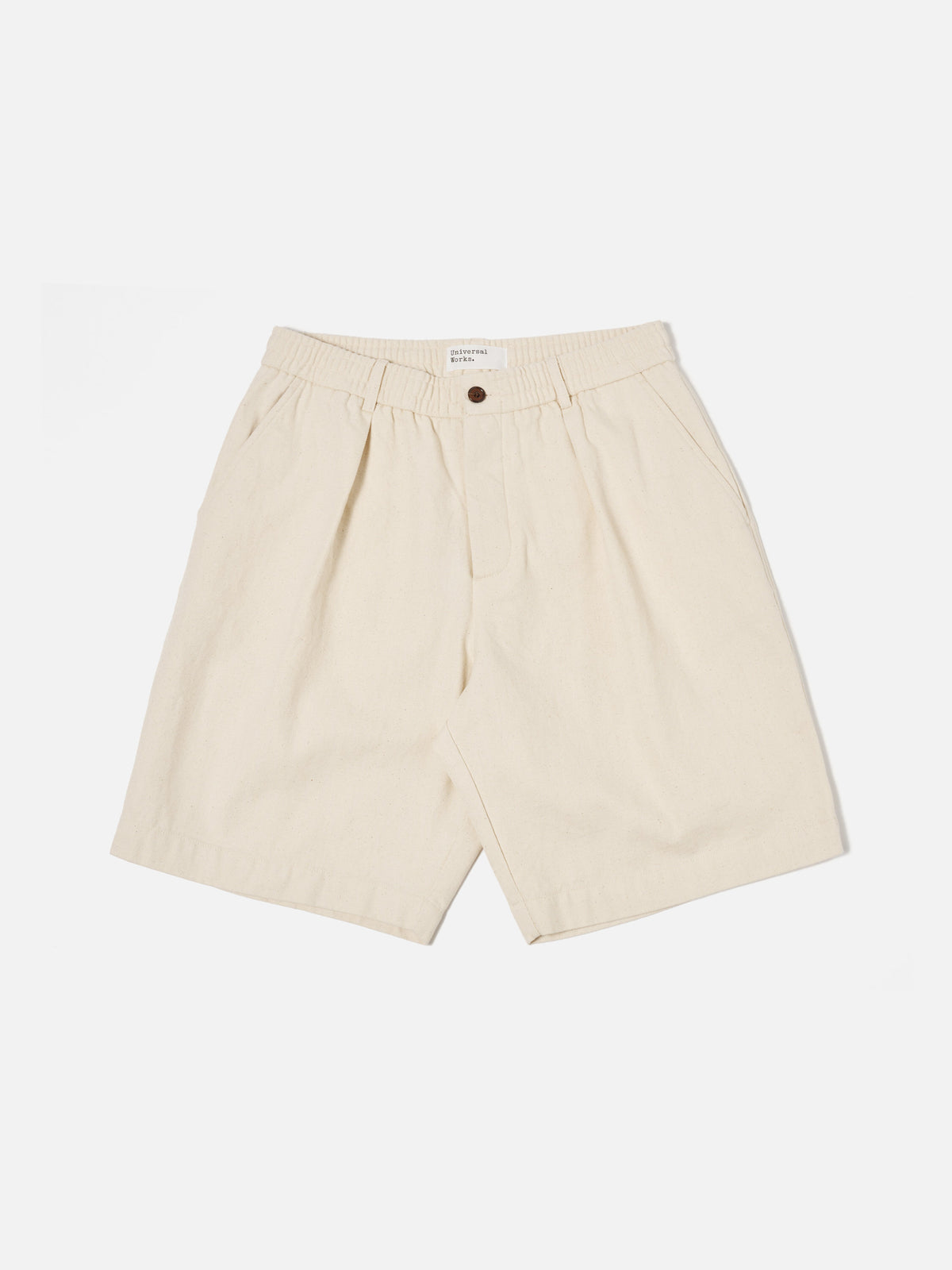 Universal Works Pleated Track Short in Ecru Recycled Cotton