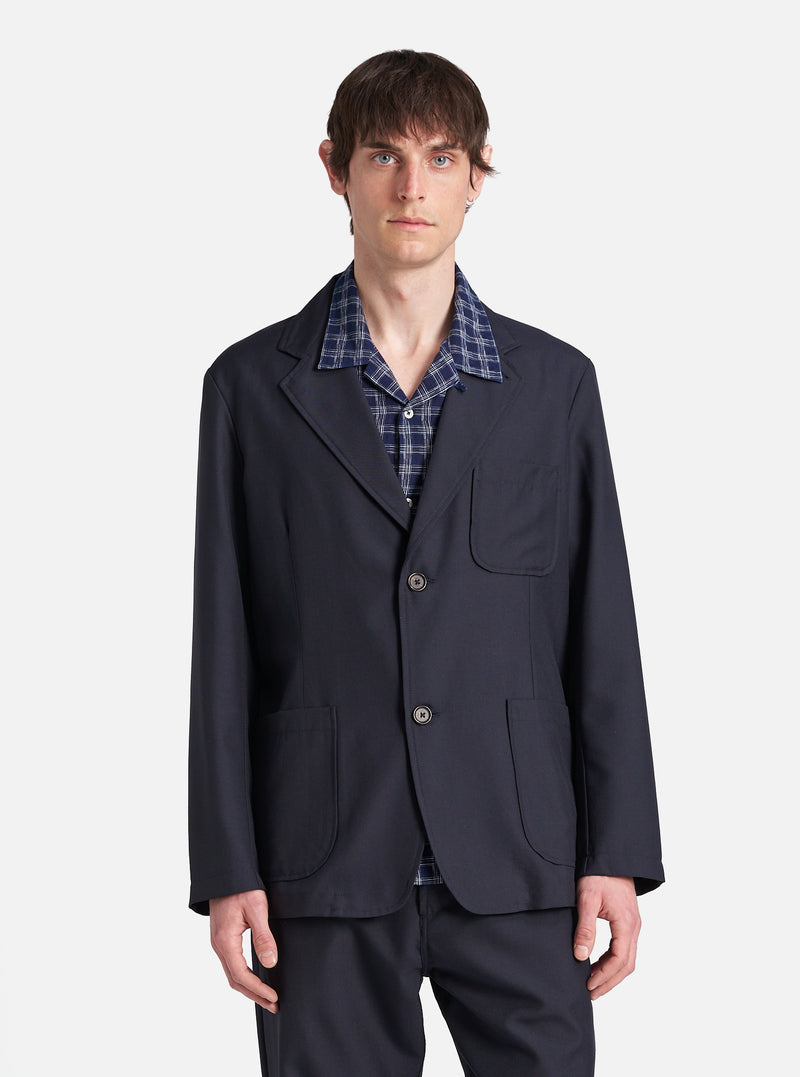 Universal Works Two Button Jacket in Navy Tropical Suiting