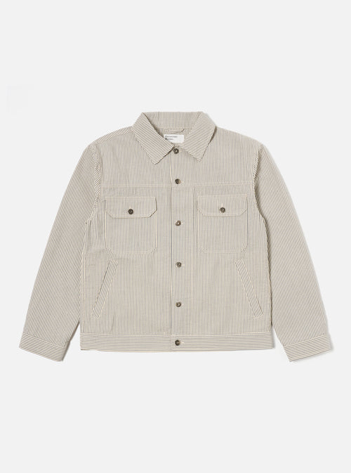 Universal Works Trucker Jacket in Grey Derby Stripe