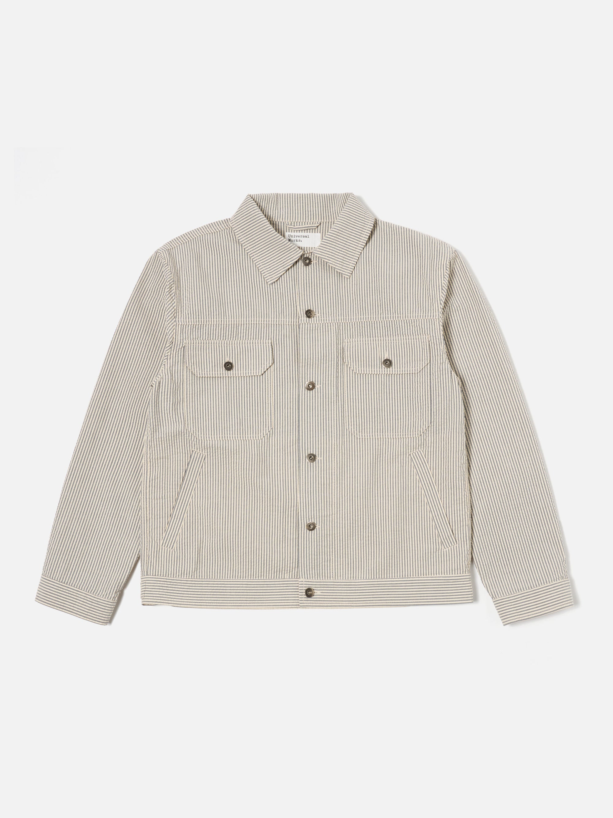 Universal Works Trucker Jacket in Grey Derby Stripe