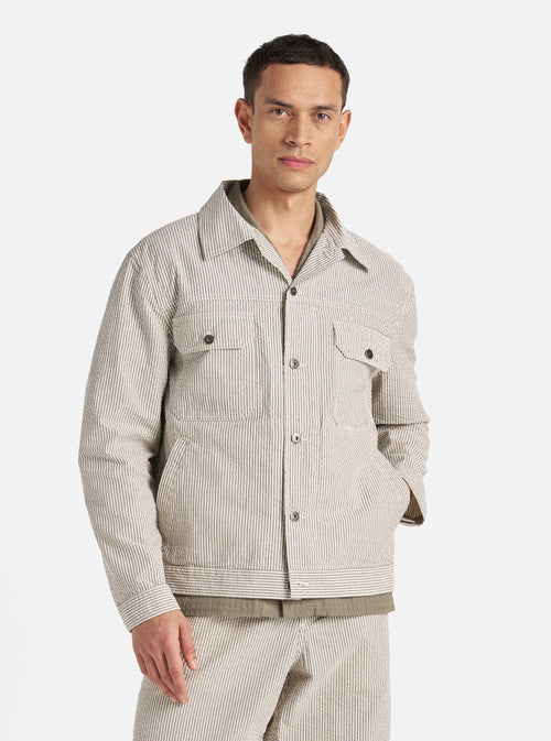 Universal Works Trucker Jacket in Grey Derby Stripe